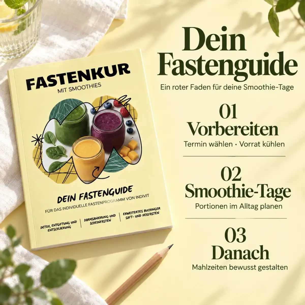 Der gelbe Fastenguide begleitet Vorbereitung, Fastentage und Aufbau