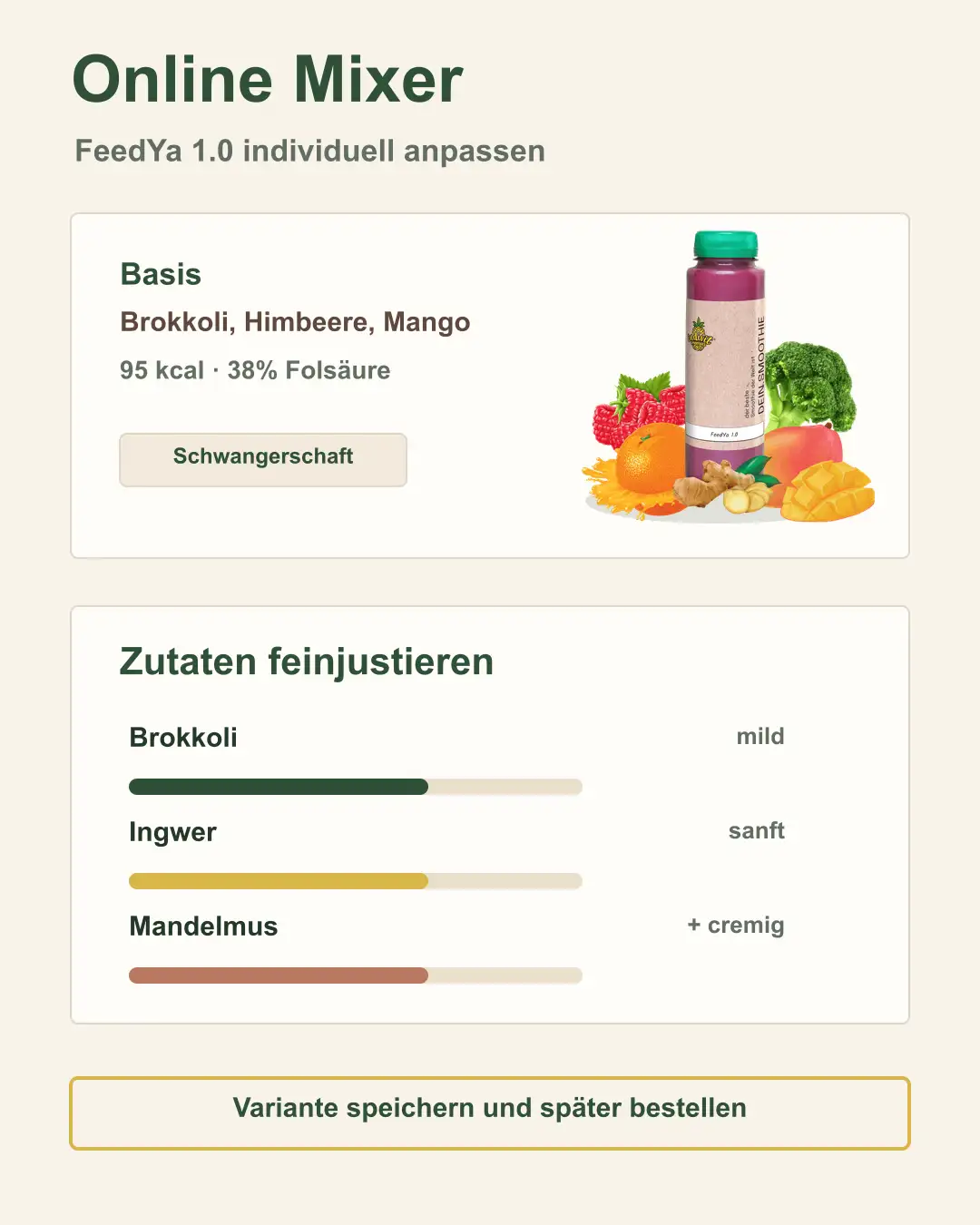 Smoothie individuell zusammenstellen Benutzeroberfläche Online Smoothie Mixer