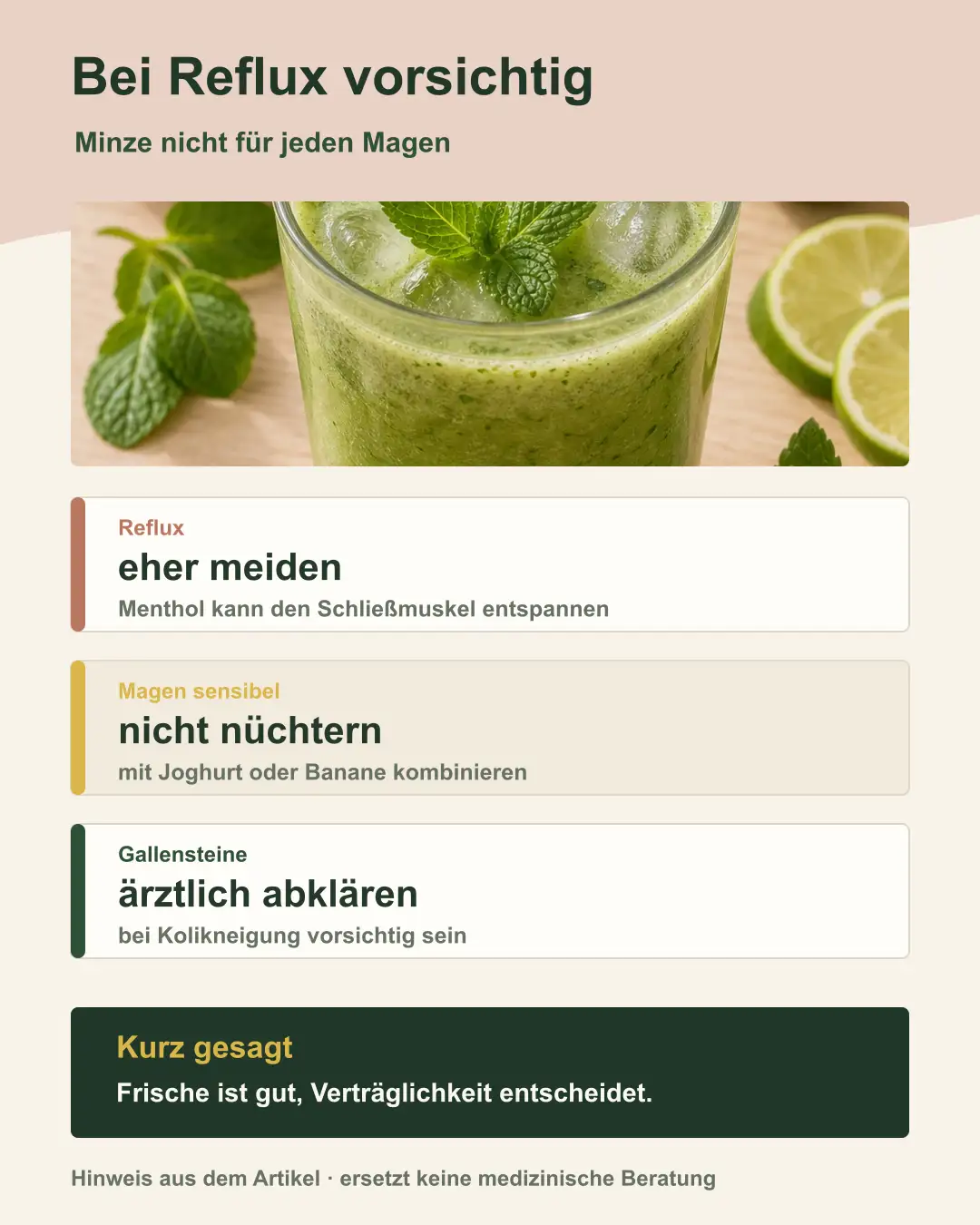 Symbolbild: Sodbrennen nach Minzverzehr – rote Markierung im Magenbereich