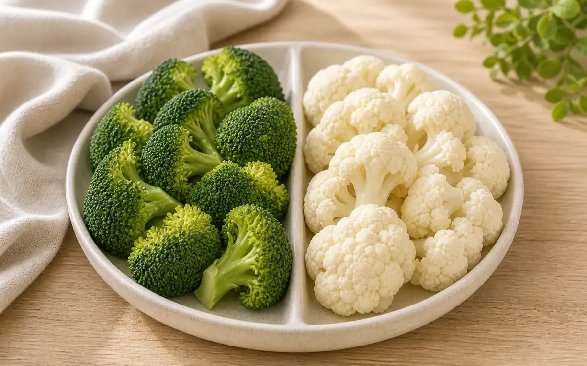 Brokkoli und Blumenkohl nebeneinander zum Vergleich