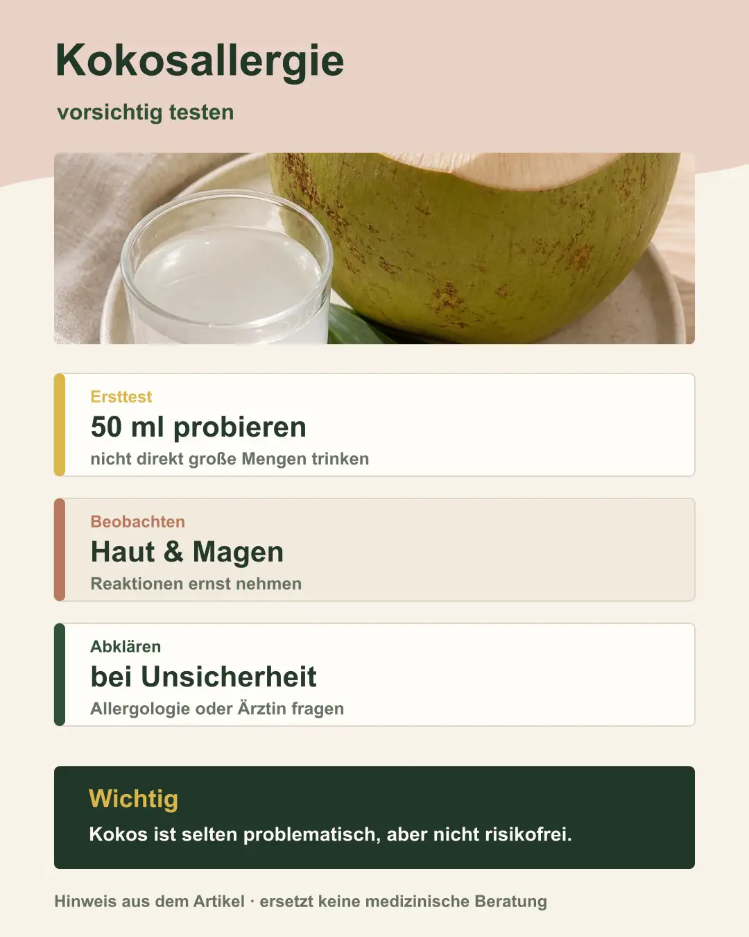Symbolbild mit Allergie-Hinweis zu Kokosprodukten