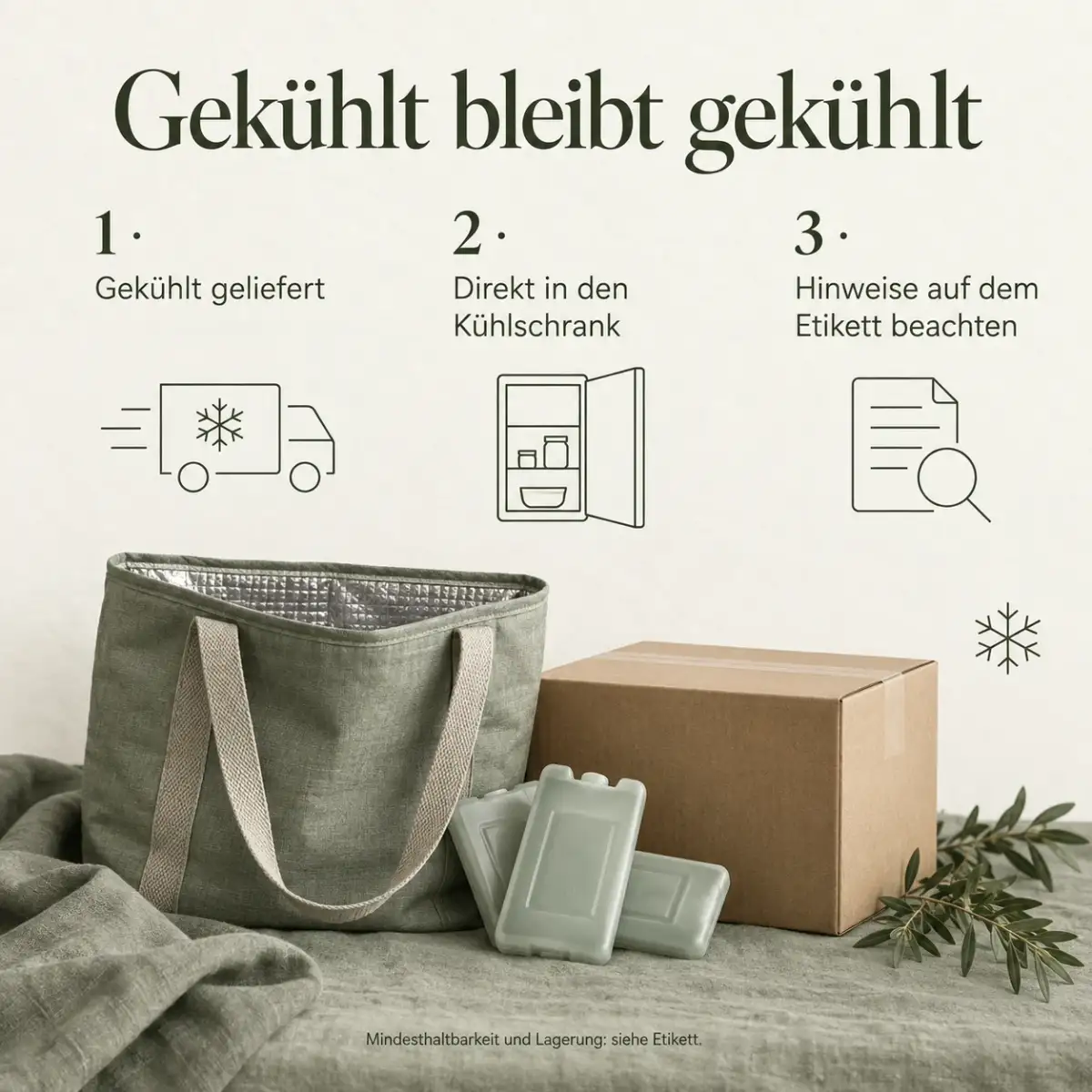Lagerhinweise: gekühlte Lieferung, Kühlschrank und Angaben auf dem Etikett Lagerhinweise: gekühlte Lieferung, Kühlschrank und Angaben auf dem Etikett