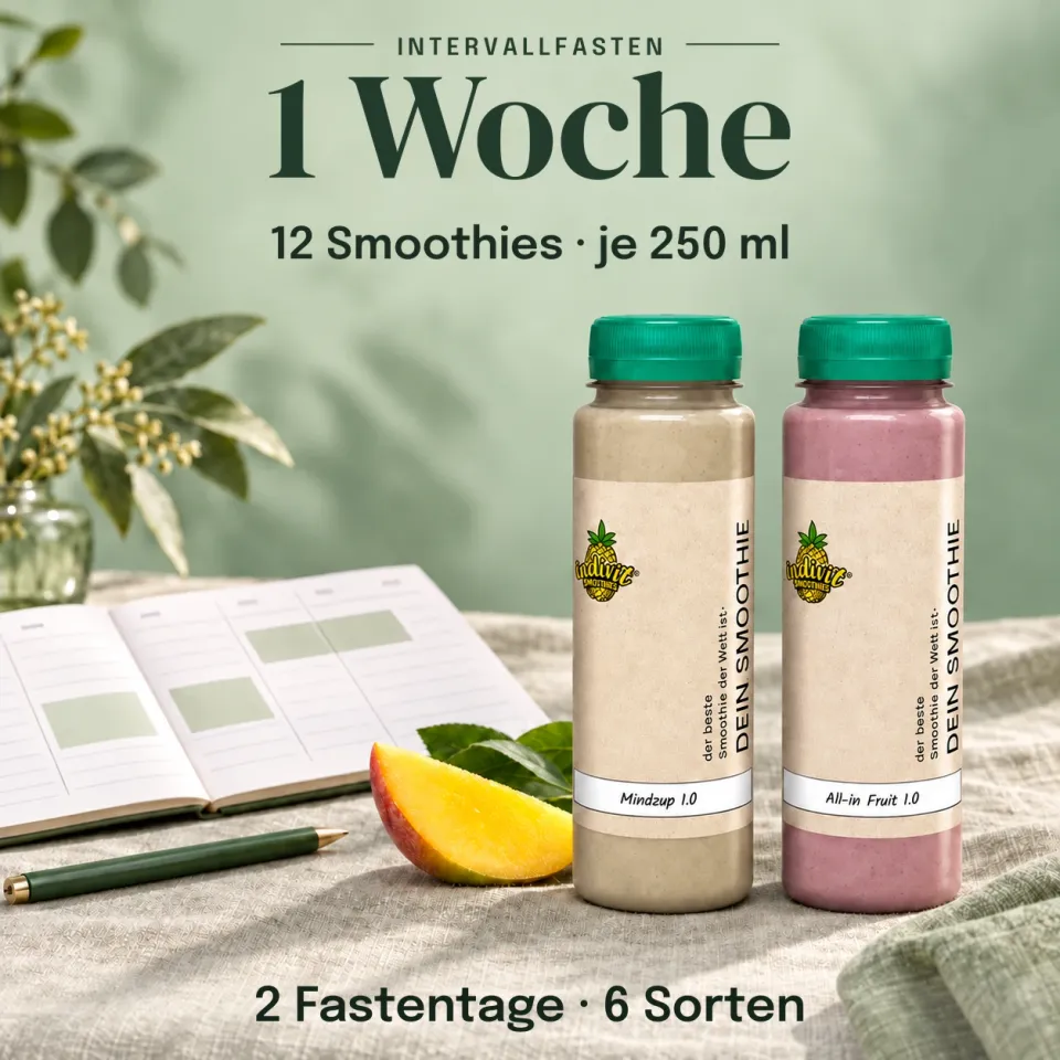 1 Woche Intervallfasten: 2 Fastentage mit 12 Smoothies à 250 ml