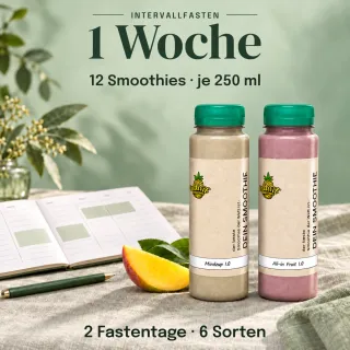 1 Woche Intervallfasten: 2 Fastentage mit 12 Smoothies à 250 ml
