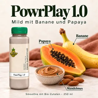 PowrPlay 1.0, 250 ml, mit ausgewählten Zutaten Banane, Papaya und Mandelmus