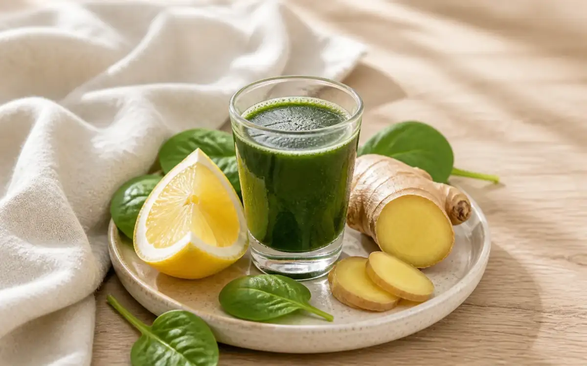 Smoothie- und Zutatenbild zu Die 8 kraftvollen Bio-Zutaten für deinen Green Smoothie