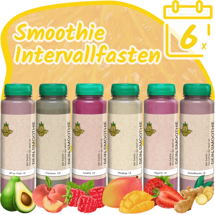 Intervallfasten-Paket mit vier Smoothie-Flaschen
