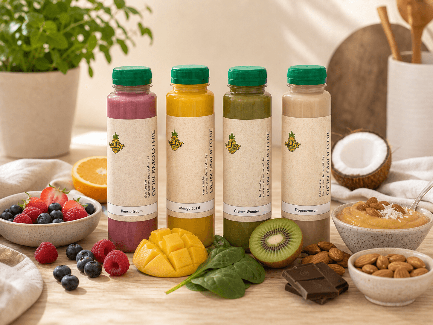 Cremige Genuss-Smoothies mit Beeren, Mango, Schokolade und Familien-Lunchbox