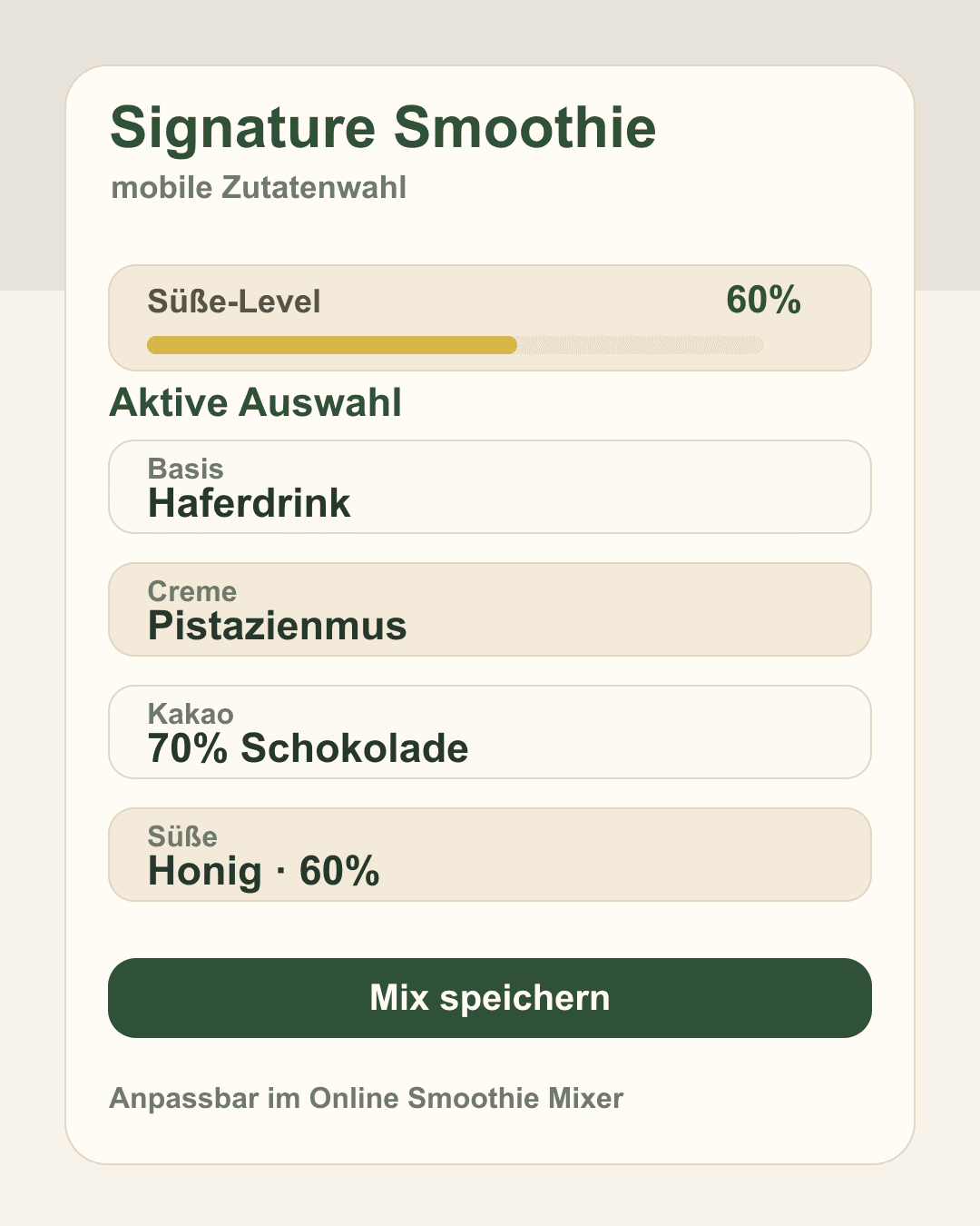 Mix dir deinen Signature Chocolate Smoothie Smoothie-Zutaten individuell zusammenstellen mit Online-Mixer