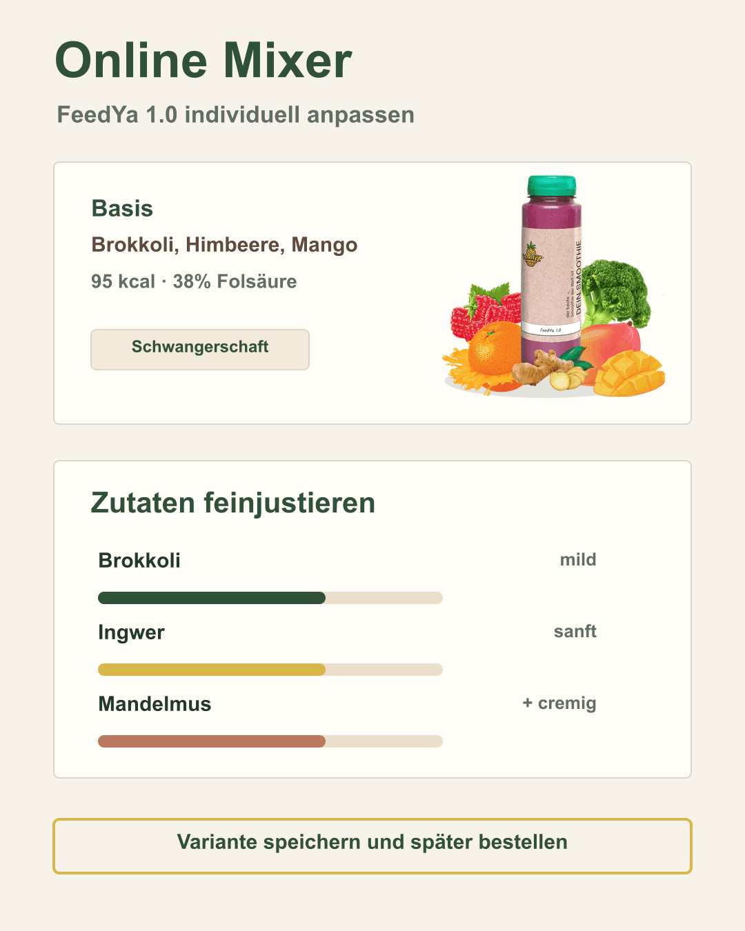 Smoothie individuell zusammenstellen Benutzeroberfläche Online Smoothie Mixer