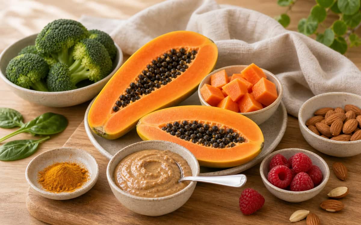 Zutaten-Alternativen Papaya und Mandelmus als Alternative