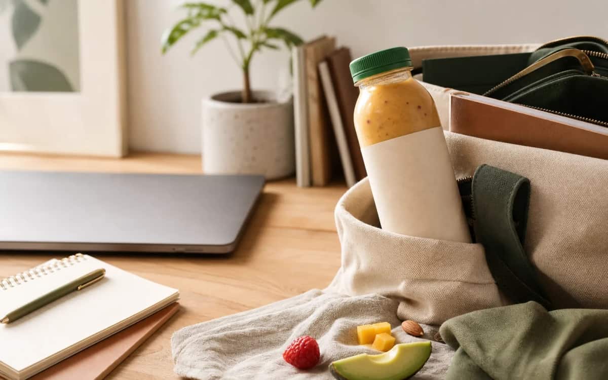Smoothie-Genuss bei der Arbeit – funktional & lecker Smoothie- und Zutatenbild zu Smoothie-Genuss bei der Arbeit – funktional & lecker