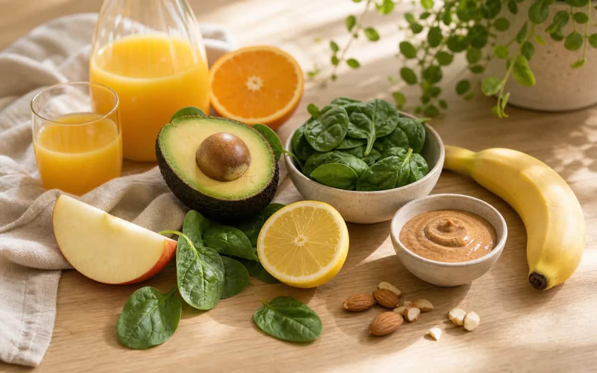 Zutaten für fructosearmen Smoothie auf einen Blick Smoothie- und Zutatenbild zu Zutaten für fructosearmen Smoothie auf einen Blick