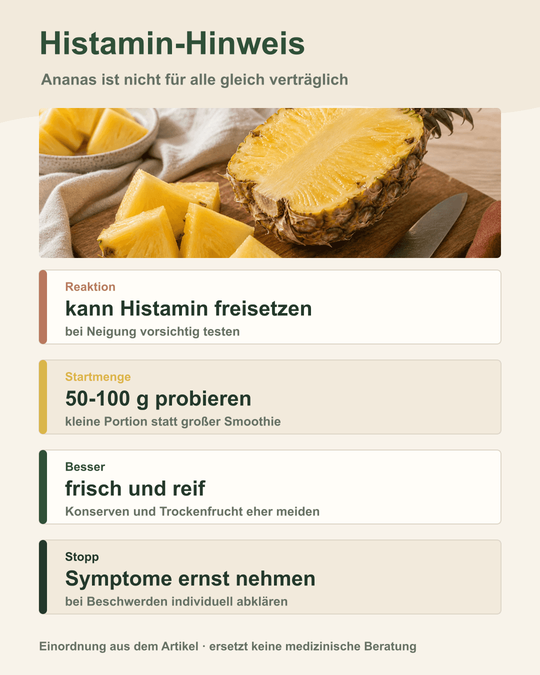 Ananas bei Histaminintoleranz: Nicht für alle geeignet Ananas mit Warnhinweisen zur Histaminverträglichkeit