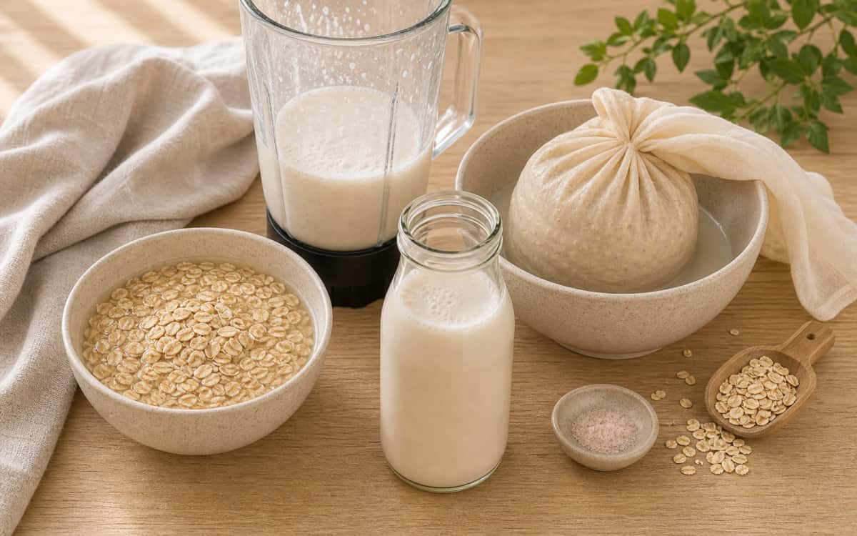 Hafermilch einfach selbst herstellen – Schritt für Schritt erklärt Schrittweise Zubereitung von selbstgemachter Hafermilch