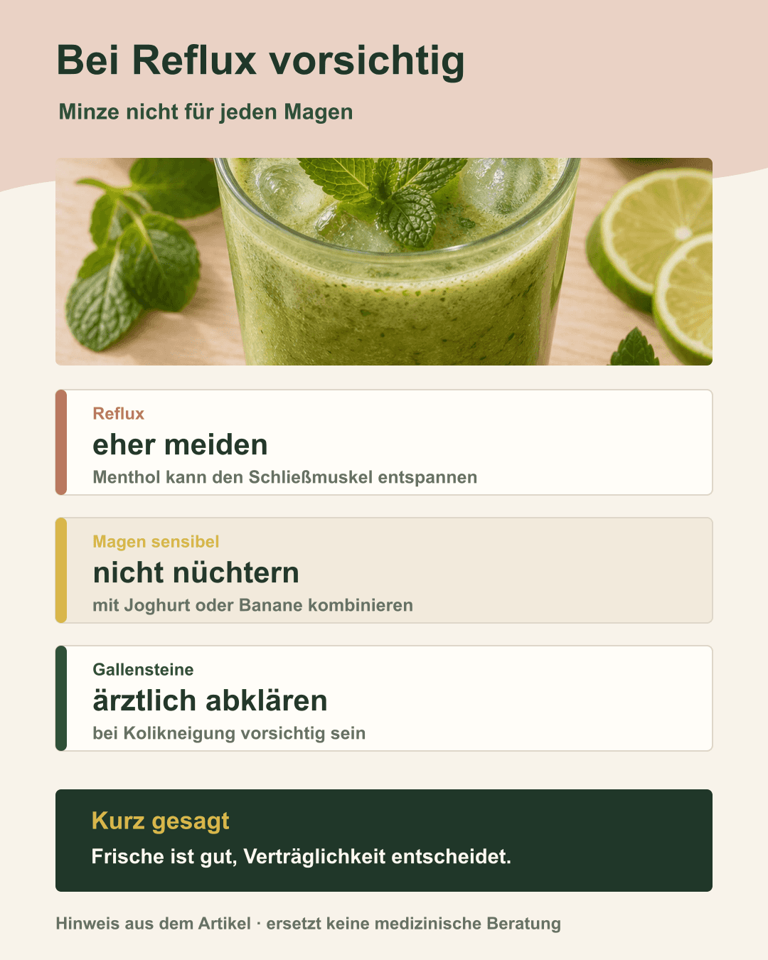 Vorsicht bei Reflux: Minze kann den Magenschließmuskel beeinflussen Symbolbild: Sodbrennen nach Minzverzehr – rote Markierung im Magenbereich