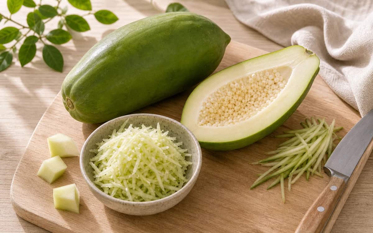 Papain – Das verdauungsfördernde Enzym der Papaya Unreife grüne Papaya und Papain