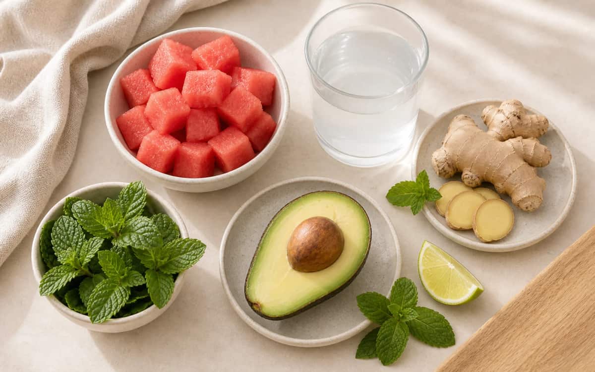 Wassermelone kreativ kombiniert – Smoothie-Ideen Zutatenkombinationen mit Wassermelone: Kokoswasser, Ingwer, Avocado und Minze