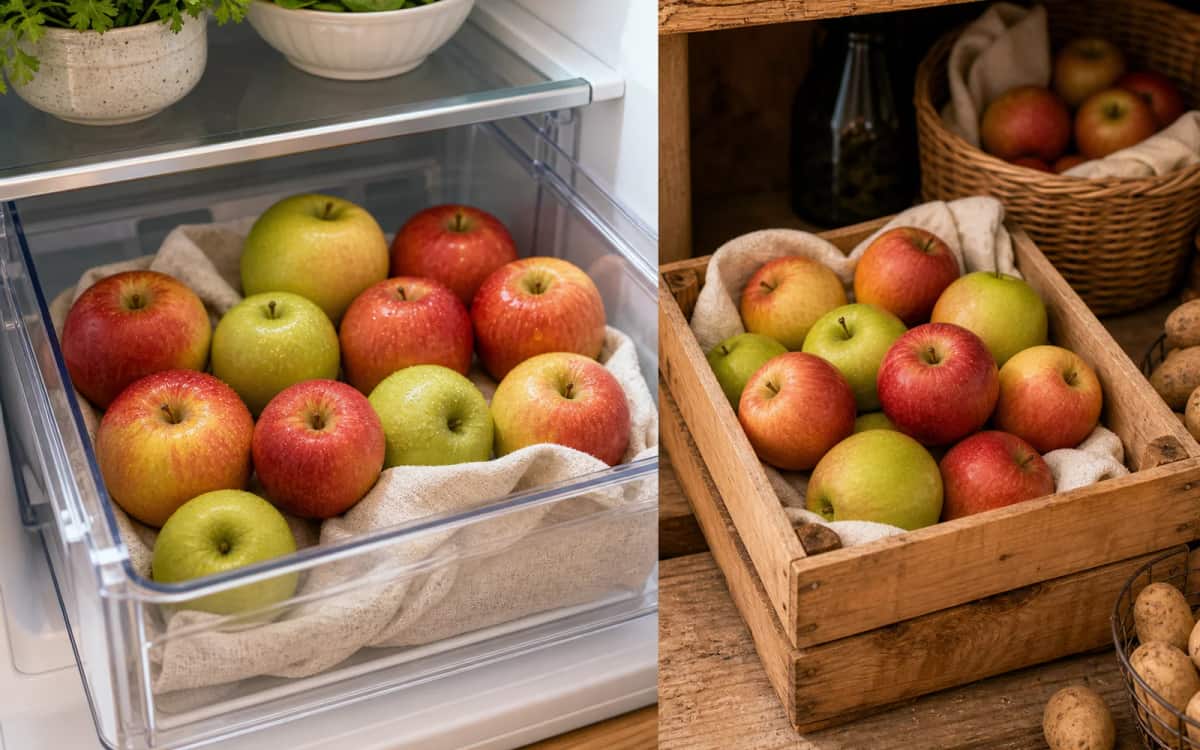 So lagerst du Äpfel richtig: Frische bewahren durch das ideale Klima Vergleich von Apfellagerung im Kühlschrank und im Kellerregal