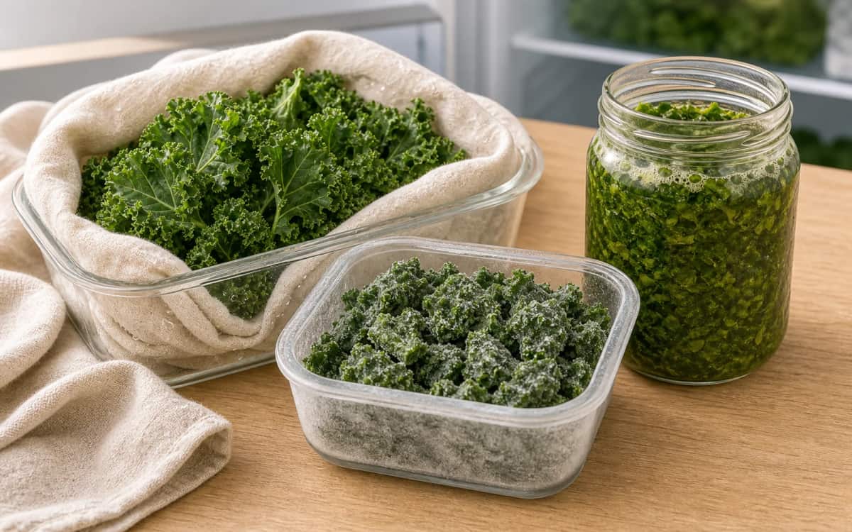 So lagerst du Grünkohl richtig – frisch, tiefgekühlt oder fermentiert Grünkohl im Kühlschrank, tiefgefroren und fermentiert im Glas