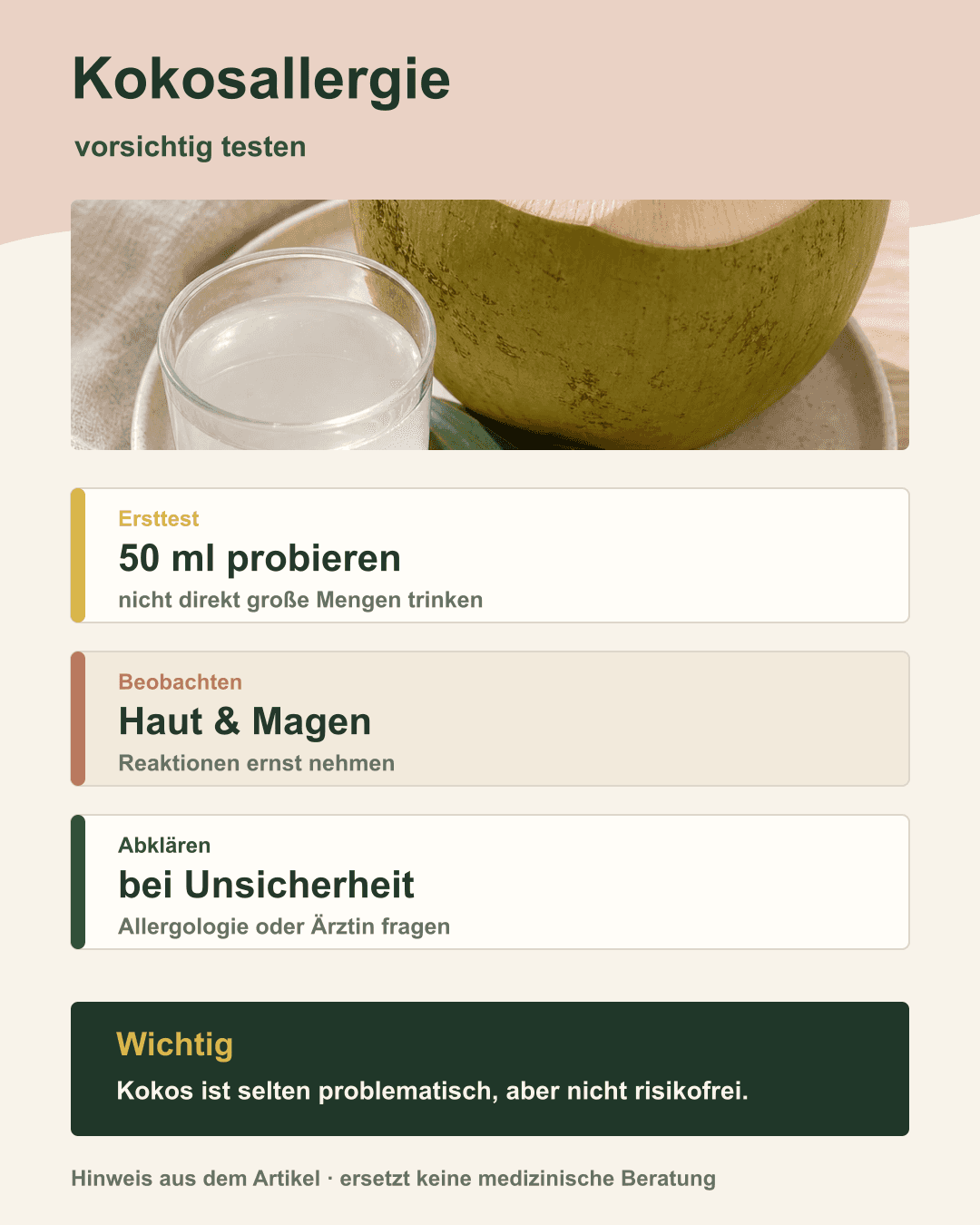 Vorsicht bei Kokosallergie – das solltest du beachten Symbolbild mit Allergie-Hinweis zu Kokosprodukten