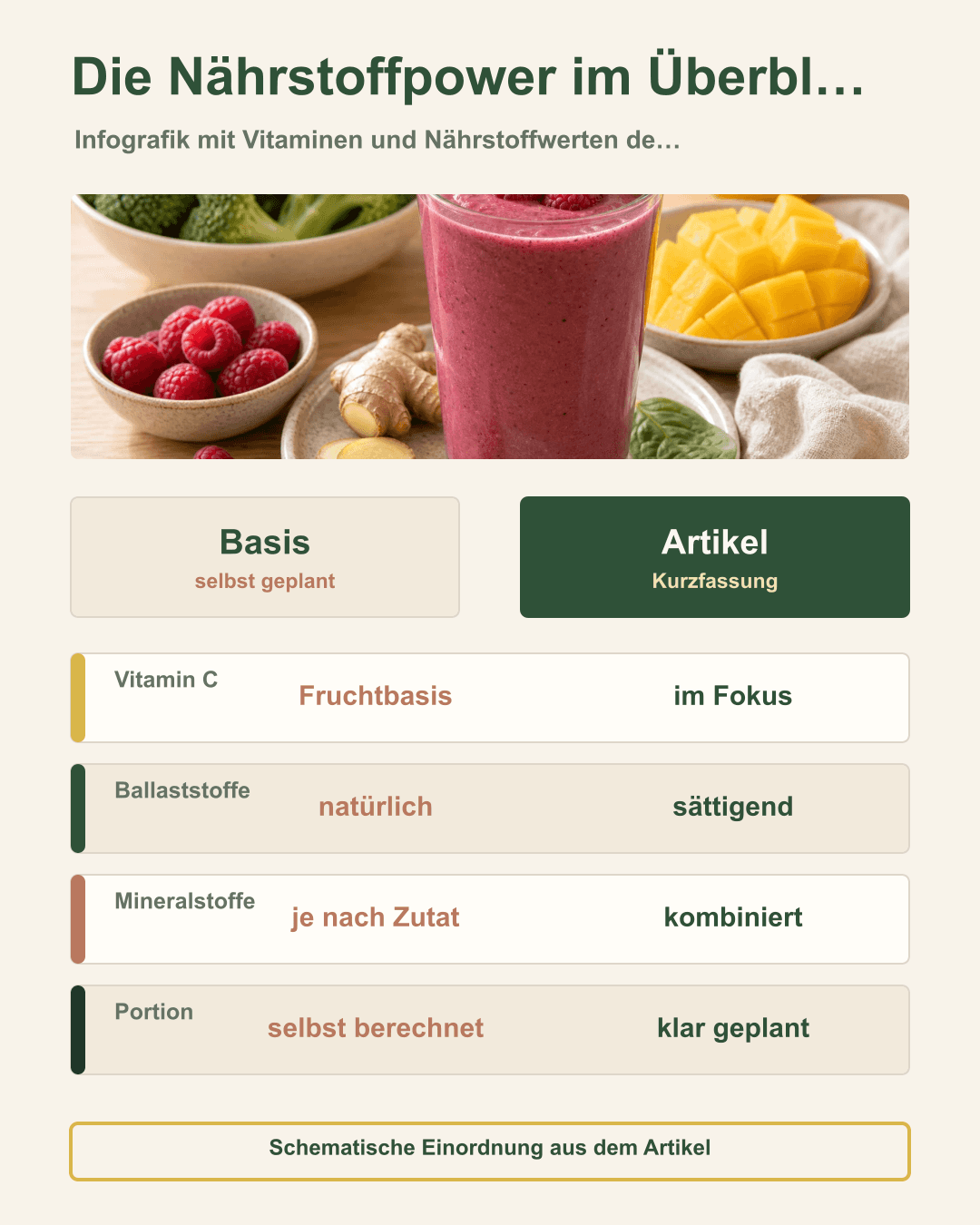 Die Nährstoffpower im Überblick – Vitamine und Mineralien pro Portion Grafik zu Die Nährstoffpower im Überblick – Vitamine und Mineralien pro Portion