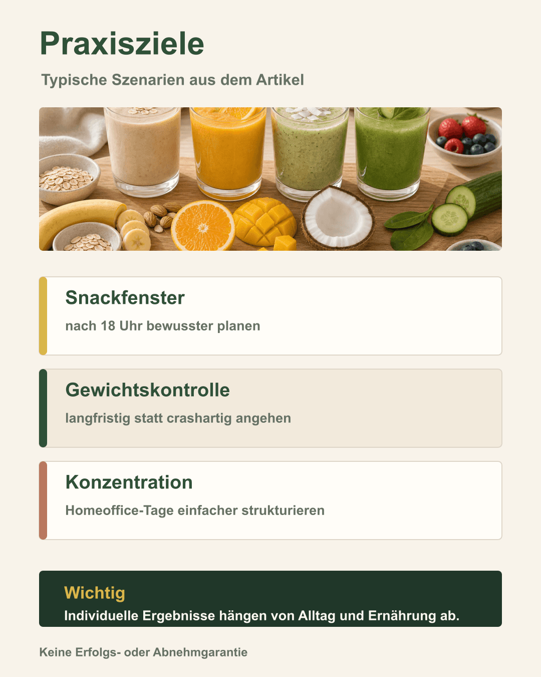 Typische Erfolgsszenarien realistisch einordnen Praxisziele beim 5:2 Intervallfasten mit Smoothies