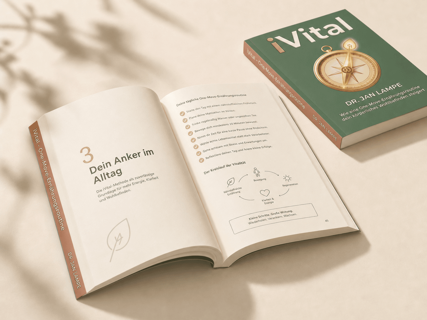 Aufgeschlagenes iVital Buch mit Übungen, Checkliste und Diagramm
