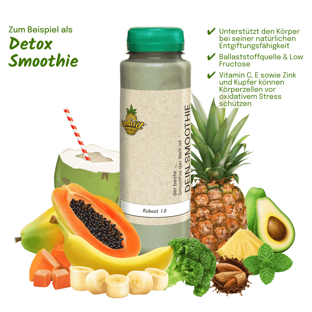 Der Reboot 1.0 – grüner Detox-Shake mit Brokkoli und Minze Reboot 1.0 Trinkmahlzeit mit grünen Zutaten