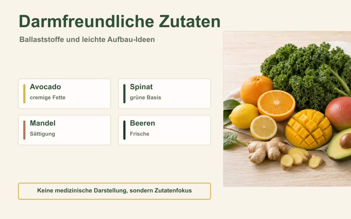 Präbiotische Zutaten zur Mikrobiom-Stärkung Nährstoffreiche Smoothie-Zutaten wie Avocado, Spinat, Mandeln und Beeren