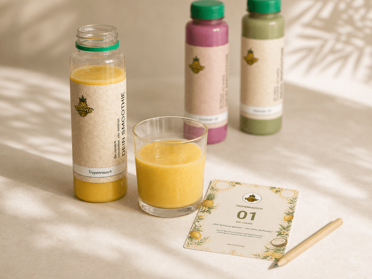 Geführtes Tasting mit Tropenrausch Smoothie, Verkostungsglas und Tasting-Karte