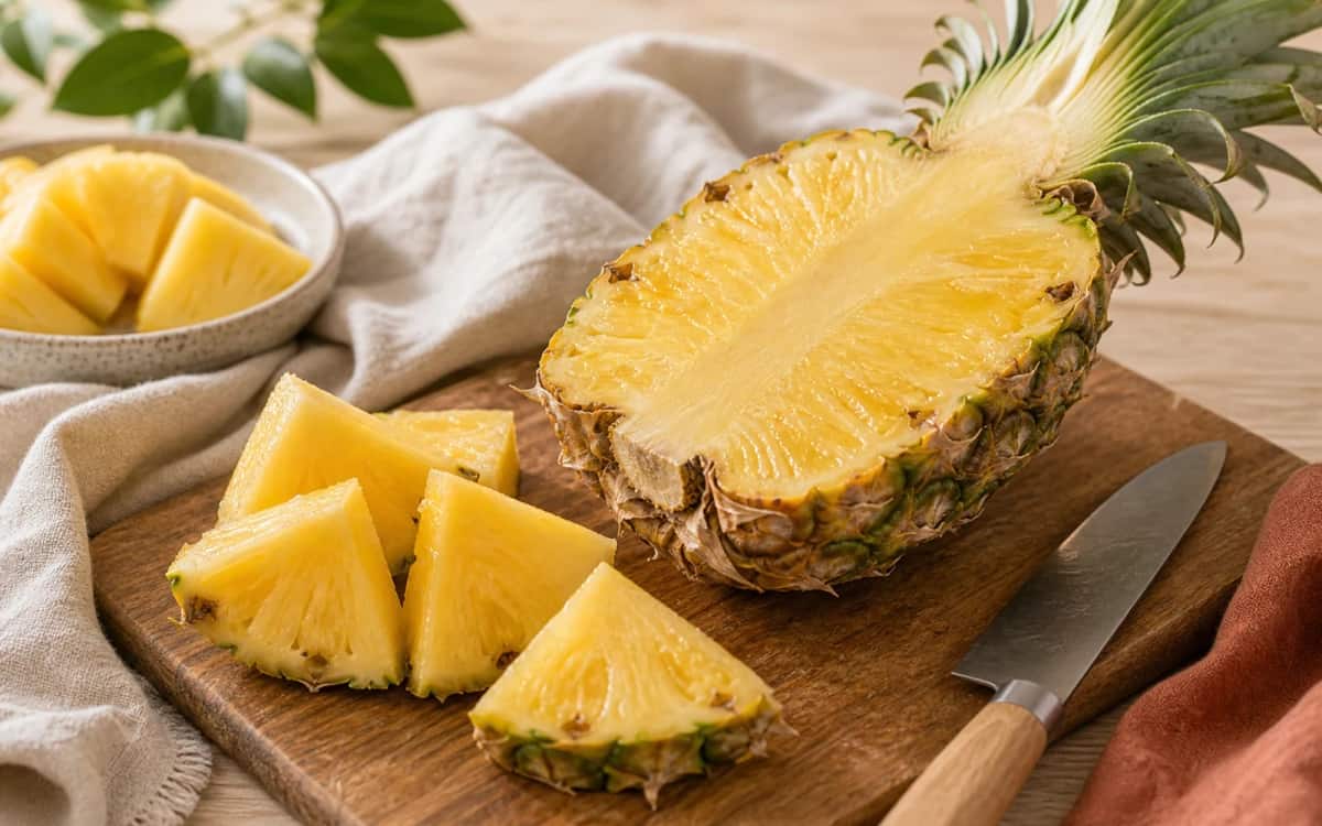 Frische Früchte schneiden für den Smoothie Smoothie- und Zutatenbild zu Frische Früchte schneiden für den Smoothie